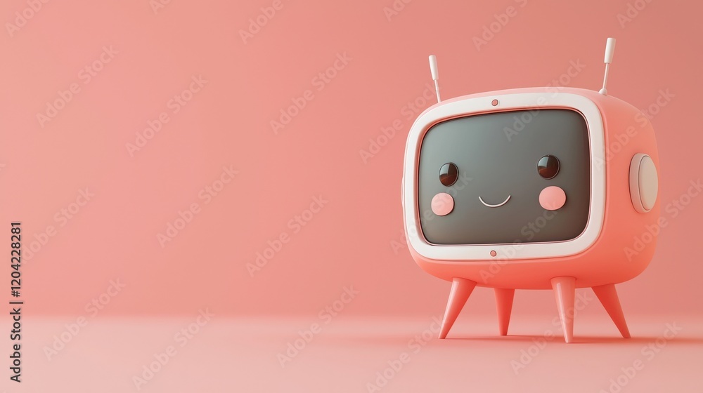 Poster cute minimalistic television character with happy face in soft color scheme