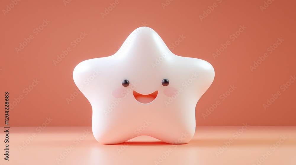 Poster cute minimalistic star character with a happy face on soft background