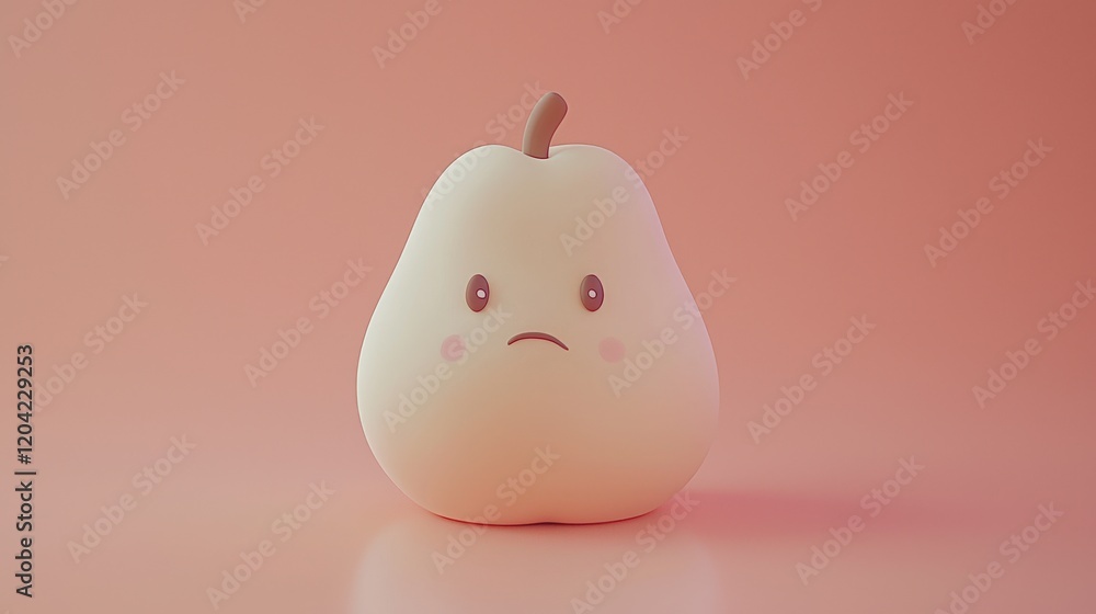 Poster cute minimalistic white pear with face on simple background