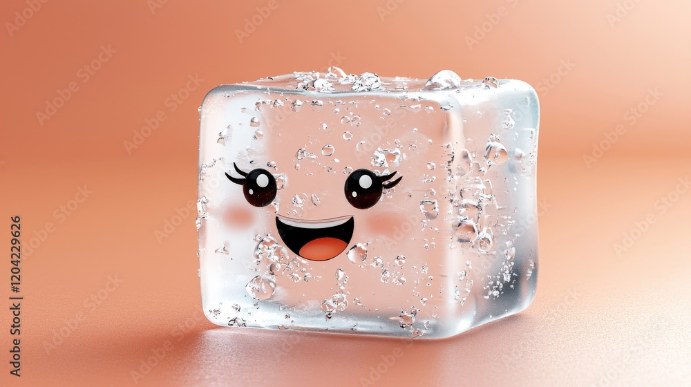Aufkleber cute minimalistic ice cube with happy face on simple background