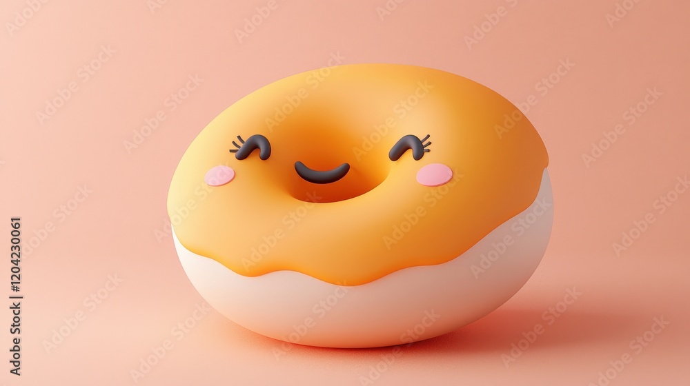 Poster cute minimalistic 3d donut with a happy face on a soft background