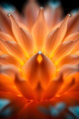 Close-up of illuminated orange dahlia petals.