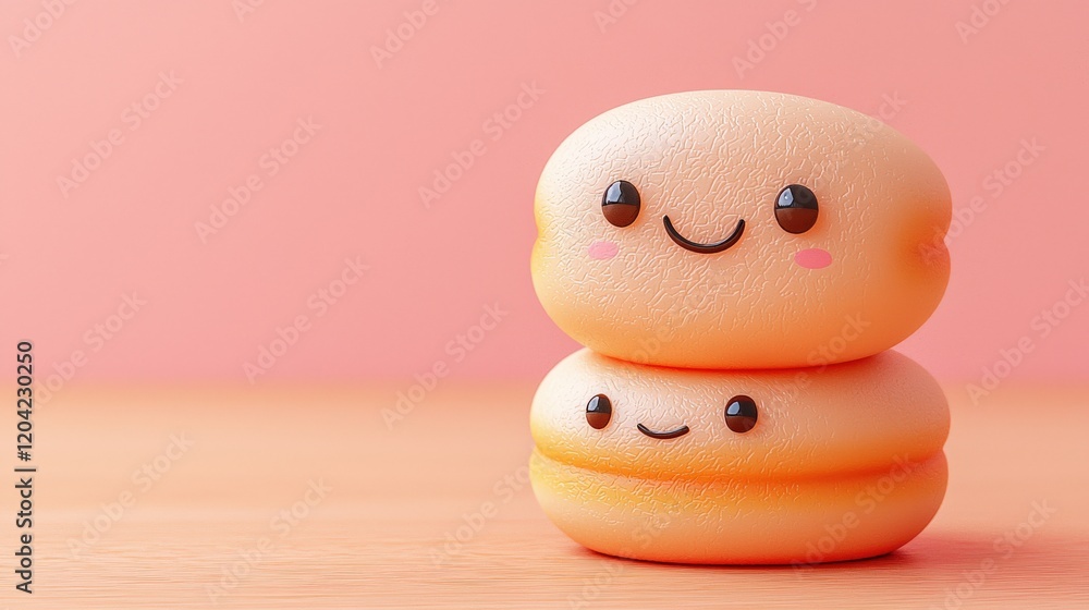 Poster cute minimalistic donut characters with happy faces on soft background