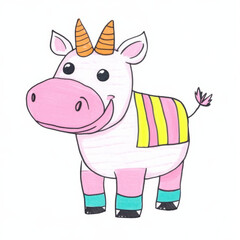 Happy unicorn cow with striped blanket.
