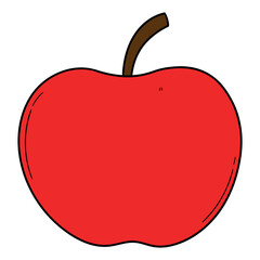 Hand drawn cartoon red apple on white background.