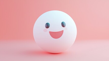 Cute Minimalistic White Ball with Face on Simple Pink Background