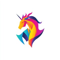 Obraz premium Colorful unicorn logo design, vibrant, abstract, digital art, possible use branding