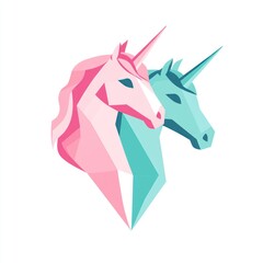 Obraz premium Geometric unicorn heads, stylized, graphic design, digital art, possible use for logo or social media graphic