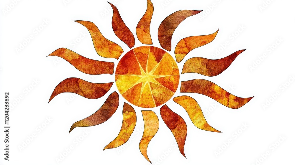 Poster radiant circular design of suns in warm tones with unique style elements