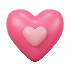 Obraz premium A 3D illustration of a pink heart shape with a smaller light pink heart inset in the center, isolated on a white background