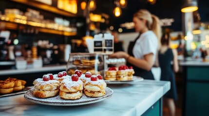 Delicious Raspberry Pastries in Cafe