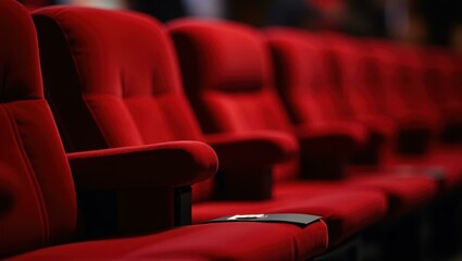 Obraz premium Close-up velvet-lined seating area providing comfort and elegance to attendees Smiling diverse group attending an exclusive gala event