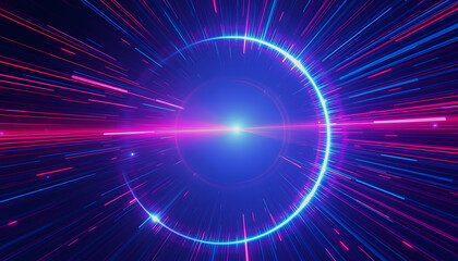 Obraz premium Neon Circle in Hyperspace with Streaking Pink and Blue Lights