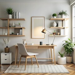 Modern living room interior background, wall mockup, 3d render