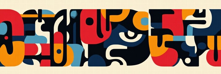 Colorful abstract design featuring curves and shapes in vibrant hues, blending red, blue, yellow, and black tones. Generative AI