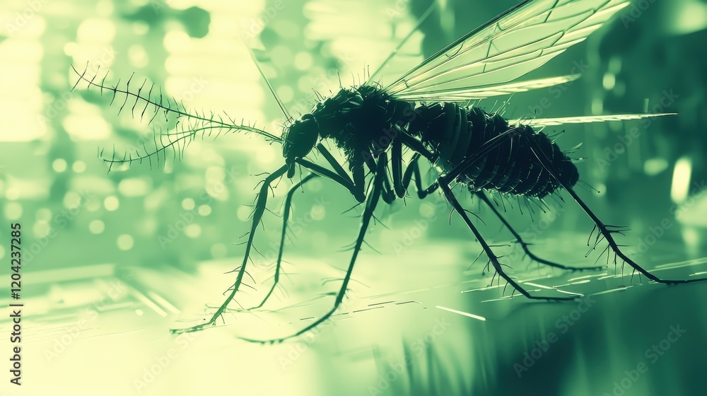 Poster futuristic robotic insect in laboratory setting with 3d digital effects