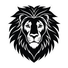 Obraz premium Stunning Lion Head Silhouette Vector Art - Black Lion Head Design Illustration