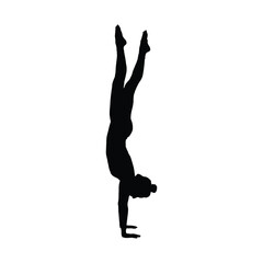 Silhouette of a woman in a handstand pose. Yoga silhouette, Yoga vector, Yoga icon, Yoga drawing.
