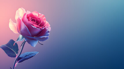 pink rose on a blue background