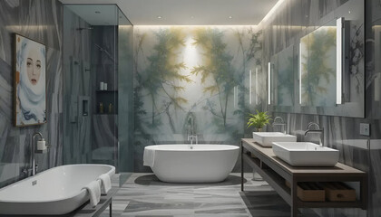 modern  bathroom interior light and gray colour   painting background