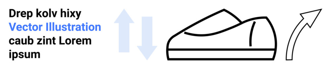 Shoe outline, blue up and down arrows, curved right arrow. Ideal for motion, movement, activity, sports, fitness, exercise, and directions. Landing page