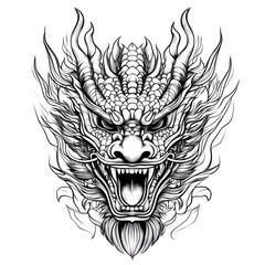 Majestic Asian dragon head illustration, power symbol, design element