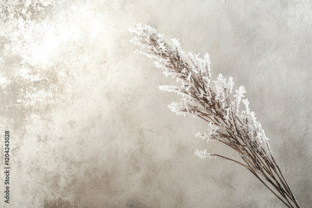 Poster frost-covered branches on a textured background, creating a wintery scene.