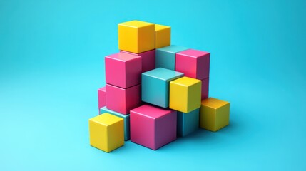 Abstract Colorful Blocks Composition: A Vibrant 3D Render of Interlocking Cubes