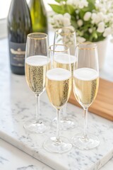 Elegant event mood board showcasing golden champagne glasses and modern luxury decor with black and gold elements