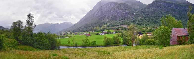 Olden Norway 2024 hiking views towards Briksdal Glacier, Jostedal Glacier largest glacier on...