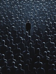 Obraz premium unique 3D illustration of leader standing out among crowd of identical figures, symbolizing individuality and leadership in sea of conformity
