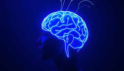 Blue brain outline flares, magazine photoshoot, with white tones