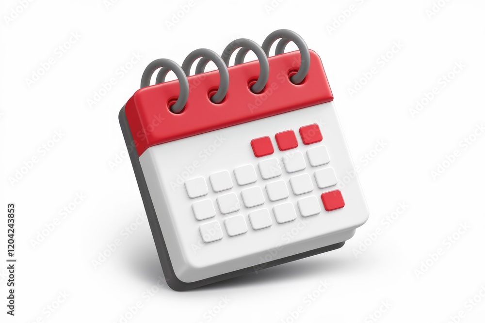 Poster a 3d rendered image of a red and white desk calendar, ideal for scheduling and planning.