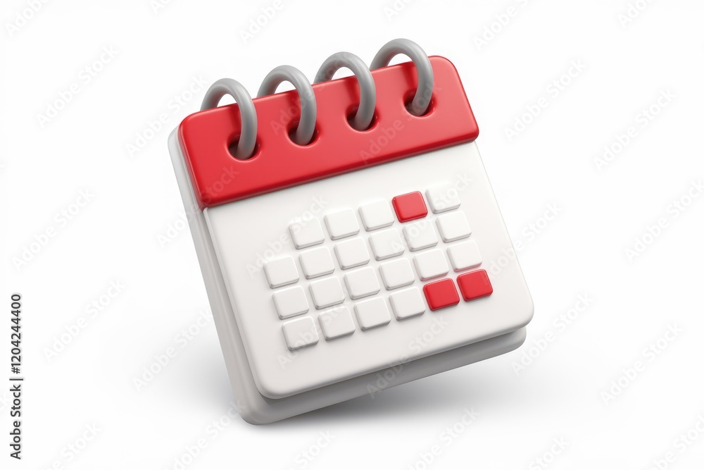 Aufkleber A 3D rendering of a red and white desk calendar with two days marked.