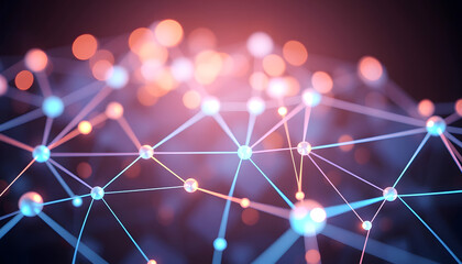 a image of 3D rendering of network connection with glowing dots and lines. Network concept, origami, with white tones