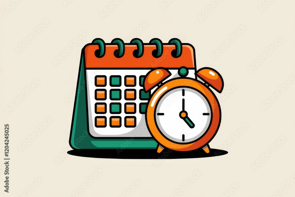 Aufkleber an illustration of a calendar and alarm clock, symbolizing time management and scheduling.