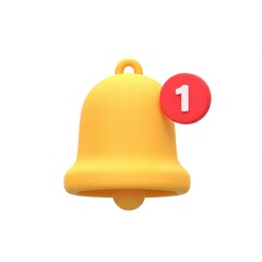 A 3D illustration of a yellow bell icon with a red clapper designed to resemble a notification icon isolated on a white background