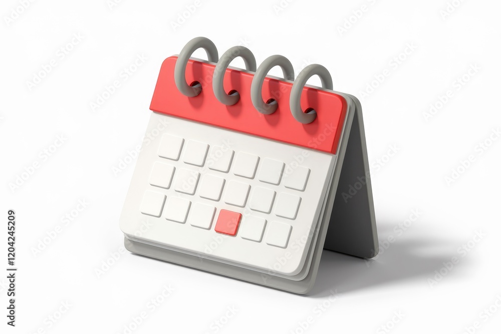 Poster A 3D rendering of a small desktop calendar with one date highlighted in red.