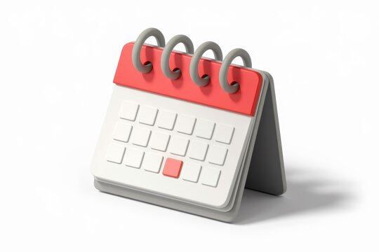 A 3D rendering of a small desktop calendar with one date highlighted in red.