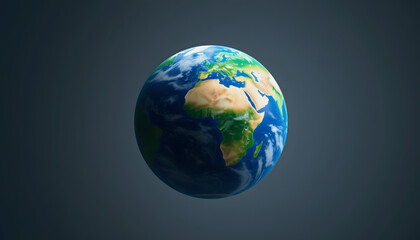 Fototapeta premium Image of planet earth in blue and green spinning on grey background, blurry foreground, with white tones