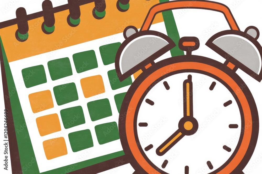 Fototapete an illustration of a calendar and alarm clock symbolizing scheduling and time management.