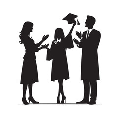 Student And Parents Celebrate Graduation silhouette vector illustration