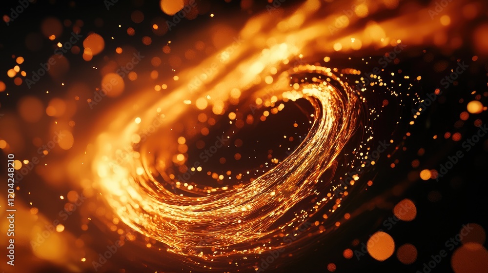 Poster glowing swirls of golden light with sparkles and bokeh effects