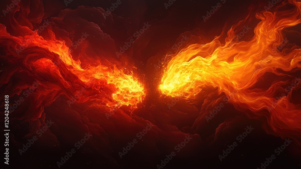 Poster dynamic abstract flames with fiery swirls in dark background