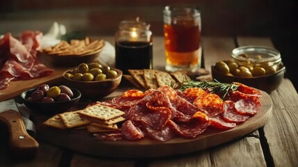 Salami, Olives & Crackers Appetizer