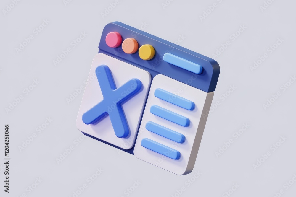 Aufkleber 3D render of a website interface with a cross button and a list, representing website design or closure.