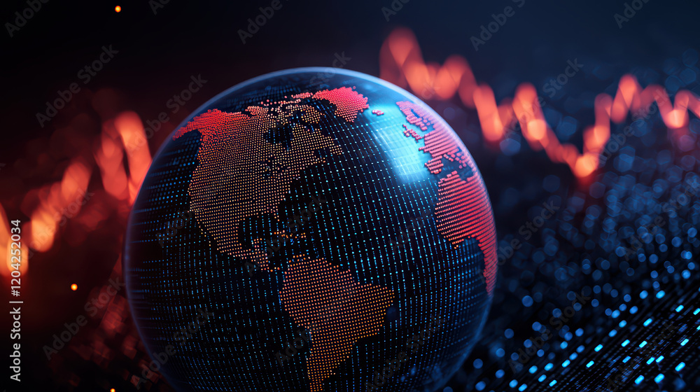 Poster digital globe with data visualization and market trends