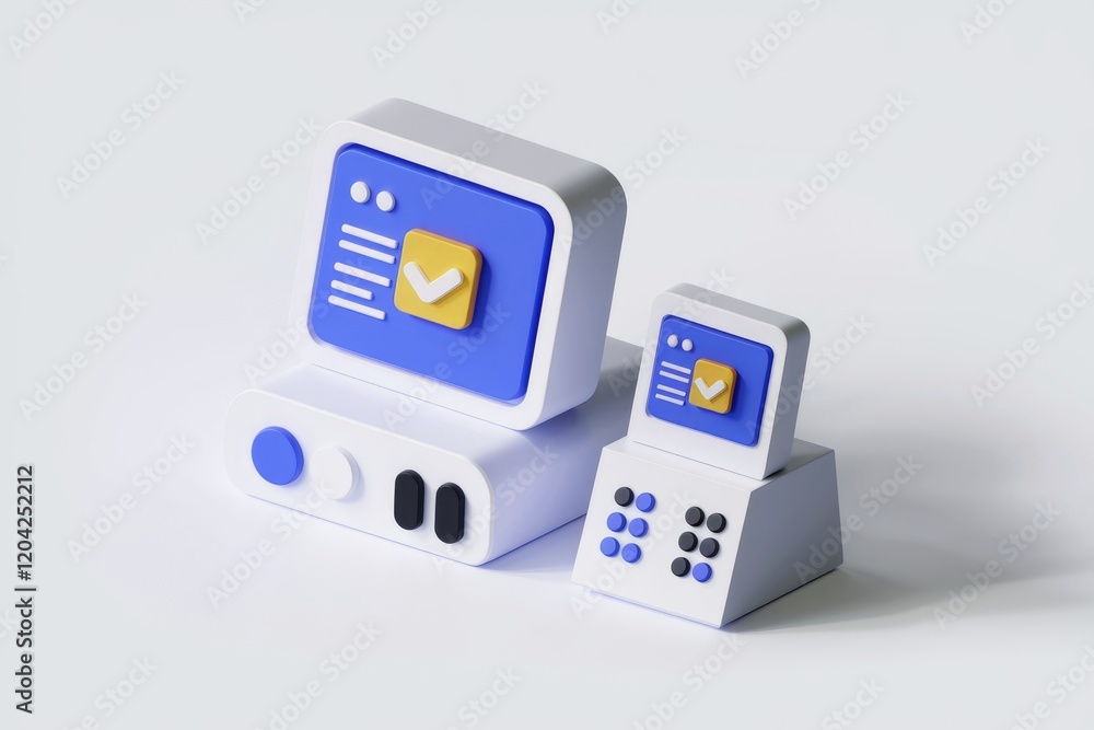 Poster 3D rendered illustration of desktop and mobile devices displaying a verified email message.