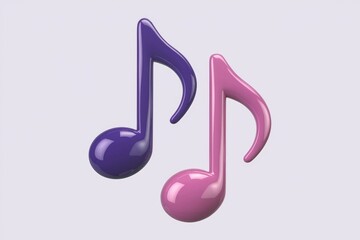 Two glossy musical notes, one purple and one pink, represent music and melody.