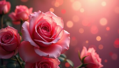 Close-Up of Vibrant Pink Roses Against Soft Bokeh Background for Romantic Photography